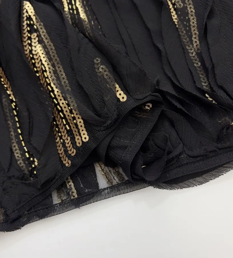 Black and Gold Textured Fringe Midi Skirt in Black and Gold, product view 11