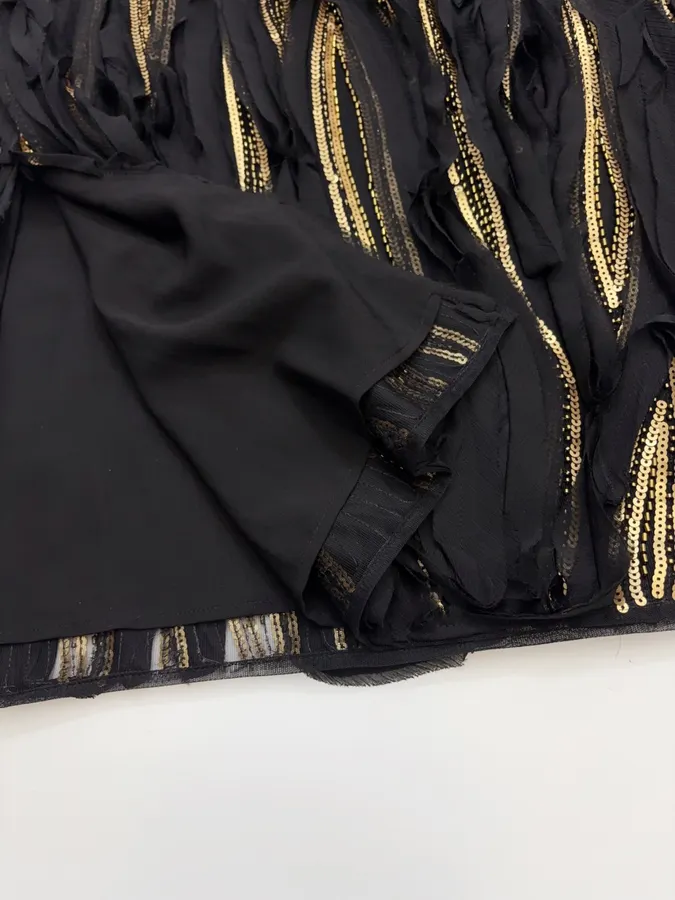 Black and Gold Textured Fringe Midi Skirt in Black and Gold, product view 12