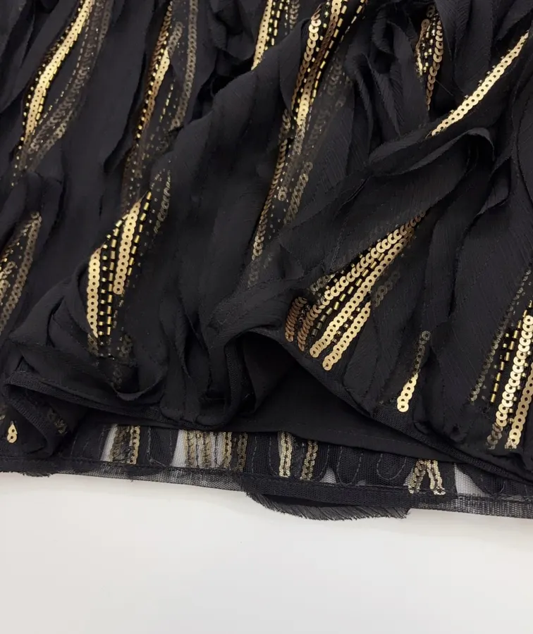 Black and Gold Textured Fringe Midi Skirt in Black and Gold, product view 13