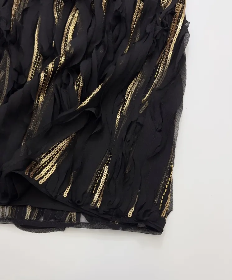 Black and Gold Textured Fringe Midi Skirt in Black and Gold, product view 14