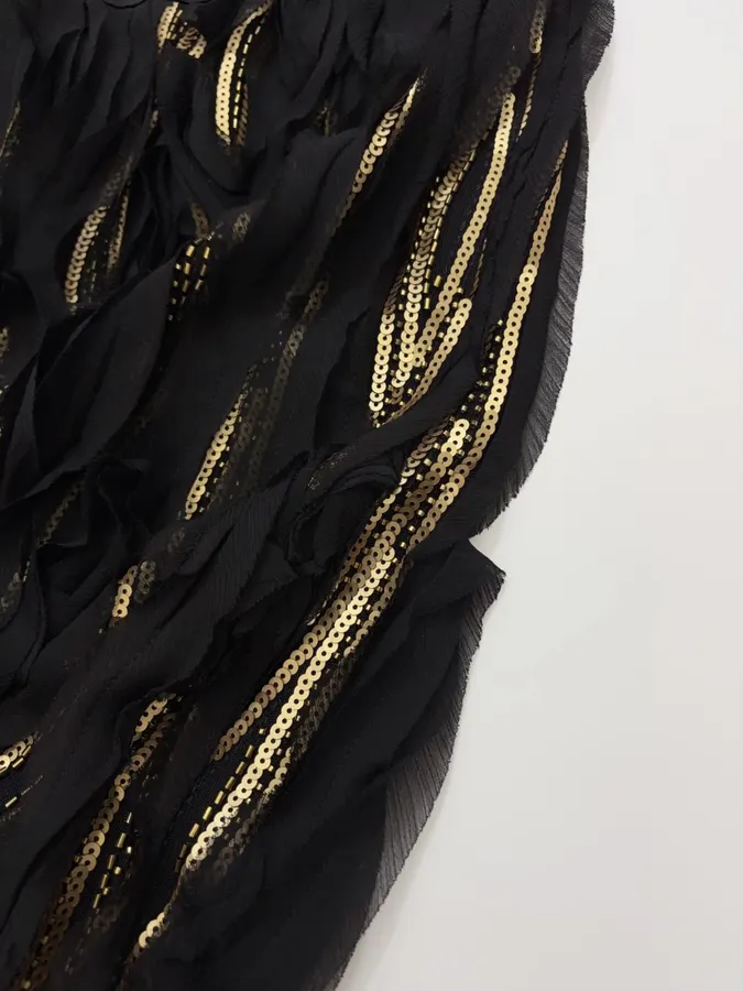 Black and Gold Textured Fringe Midi Skirt in Black and Gold, product view 15