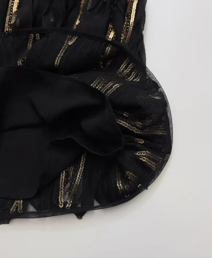 Black and Gold Textured Fringe Midi Skirt in Black and Gold, product view 16