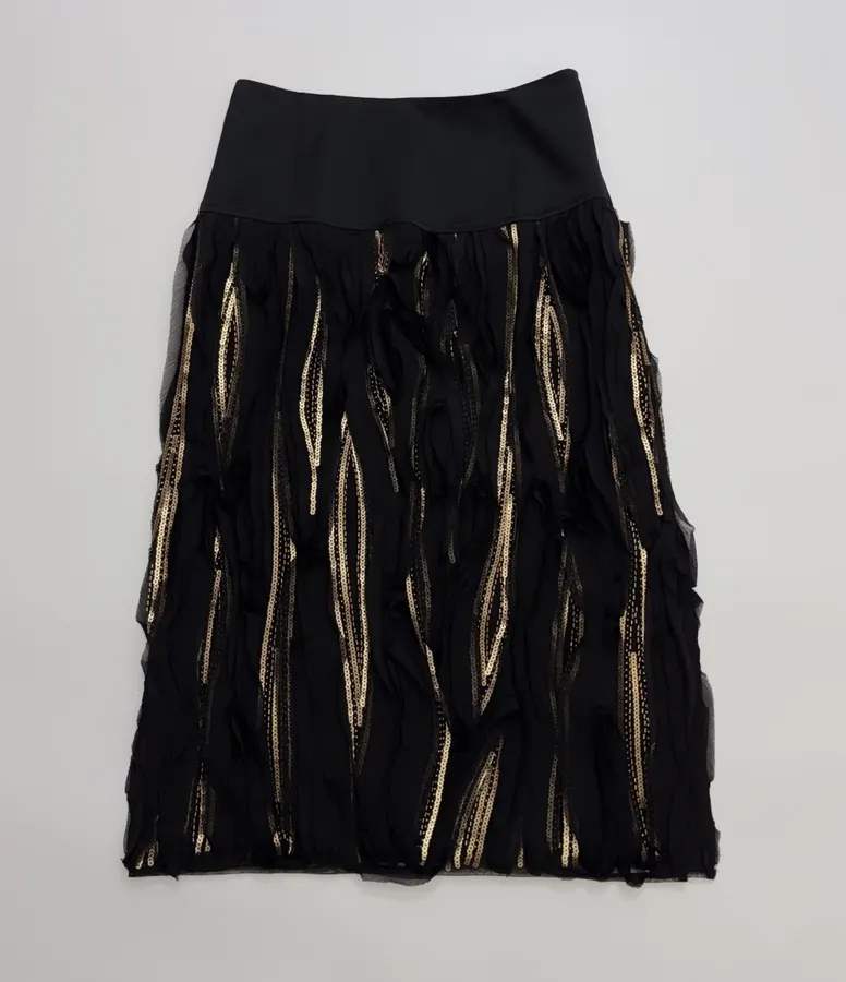 Black and Gold Textured Fringe Midi Skirt in Black and Gold, product view 17