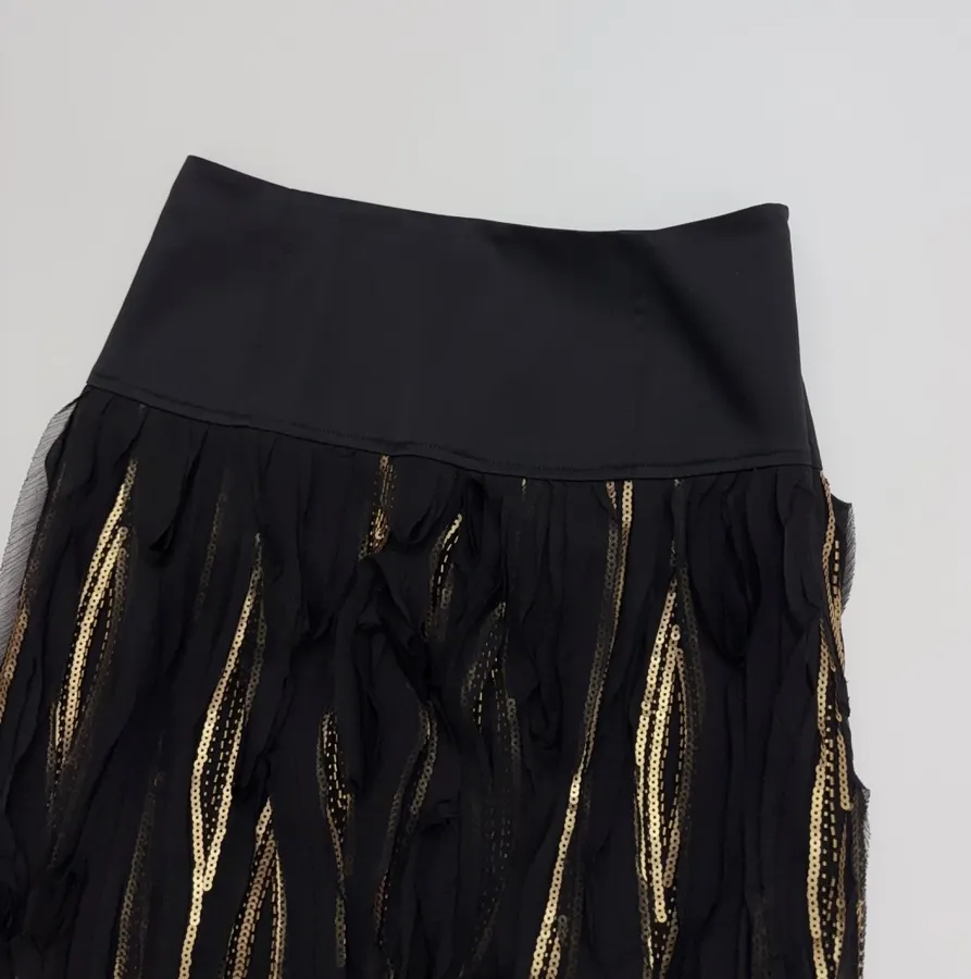 Black and Gold Textured Fringe Midi Skirt in Black and Gold, product view 18