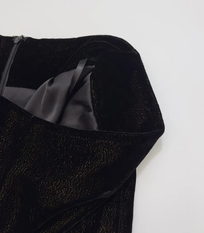 Black Velvet-Panel Strapless Mini Dress in Black, product view 04