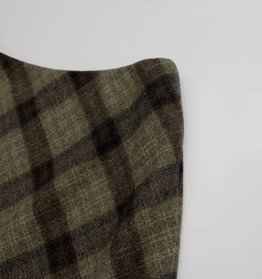 Vintage Plaid Tweed Long Skirt in Olive Green, product view 06