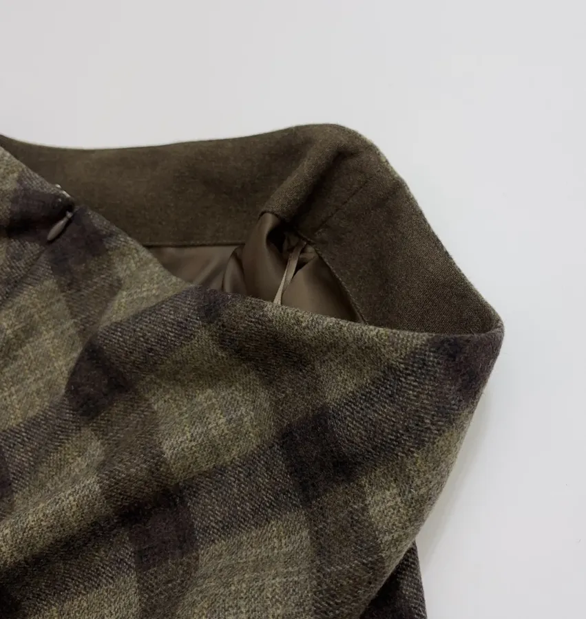 Vintage Plaid Tweed Long Skirt in Olive Green, product view 08