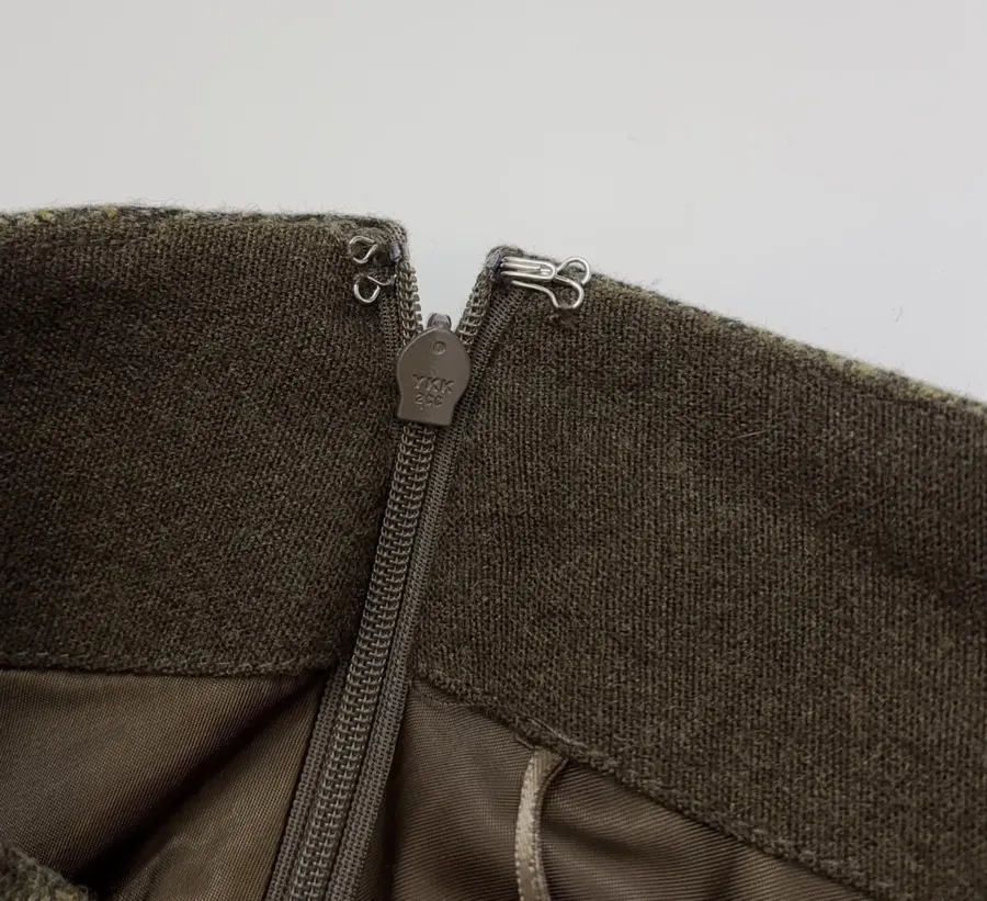 Vintage Plaid Tweed Long Skirt in Olive Green, product view 09