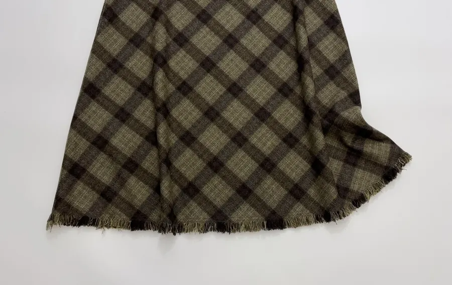 Vintage Plaid Tweed Long Skirt in Olive Green, product view 10