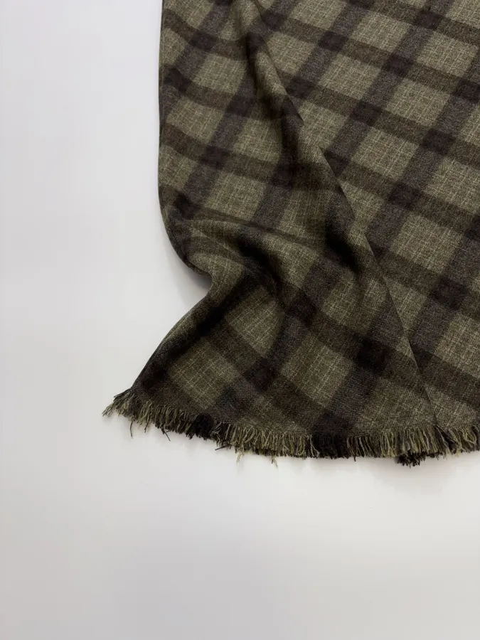 Vintage Plaid Tweed Long Skirt in Olive Green, product view 12