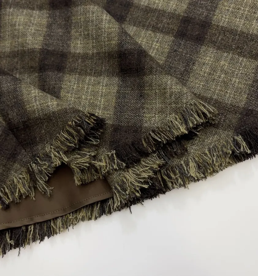 Vintage Plaid Tweed Long Skirt in Olive Green, product view 13