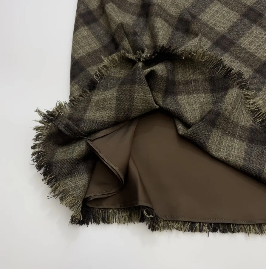 Vintage Plaid Tweed Long Skirt in Olive Green, product view 14