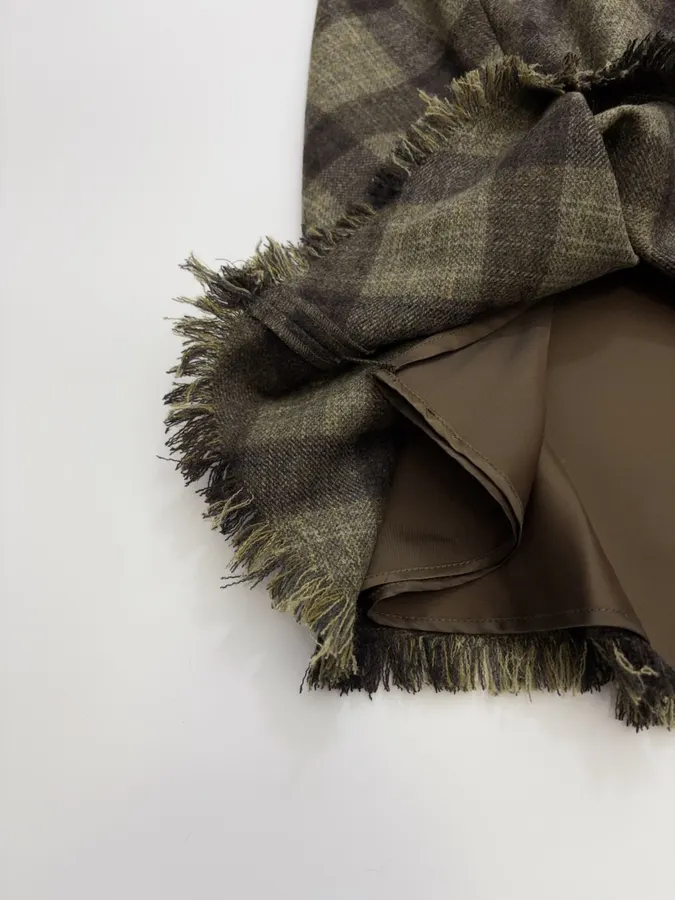 Vintage Plaid Tweed Long Skirt in Olive Green, product view 15