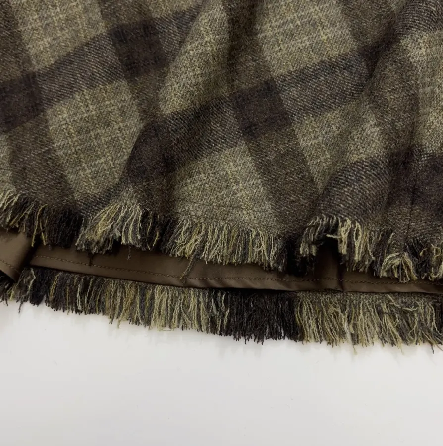 Vintage Plaid Tweed Long Skirt in Olive Green, product view 16