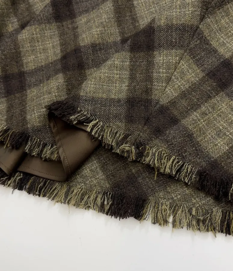 Vintage Plaid Tweed Long Skirt in Olive Green, product view 17