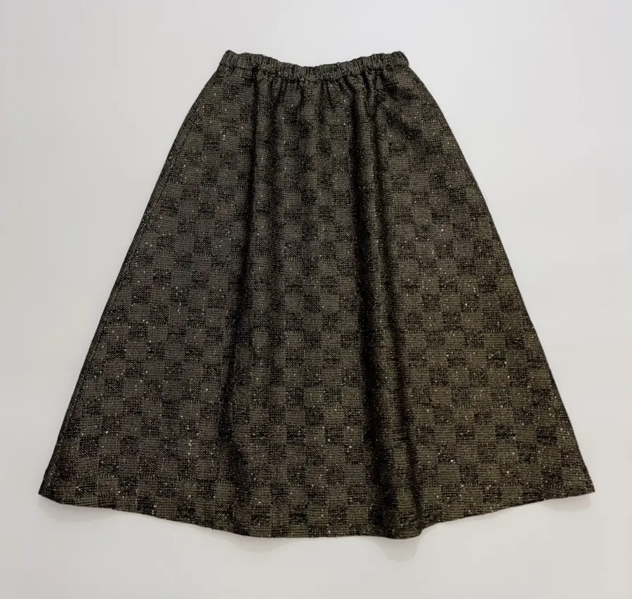 Charcoal Check Full Midi Skirt in Dark Gray, product view 01
