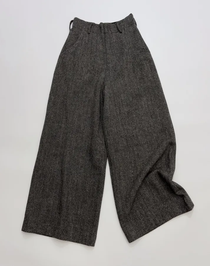 Grey Tweed High-Waist Wide-Leg Trousers in Gray, product view