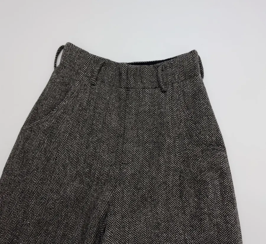 Grey Tweed High-Waist Wide-Leg Trousers in Gray, product view 03
