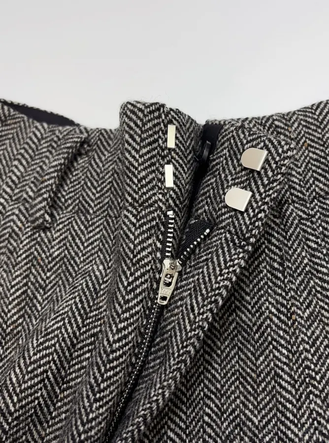 Grey Tweed High-Waist Wide-Leg Trousers in Gray, product view 05