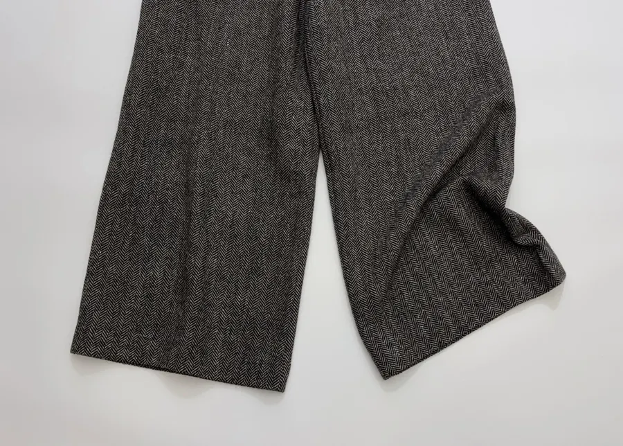 Grey Tweed High-Waist Wide-Leg Trousers in Gray, product view 07