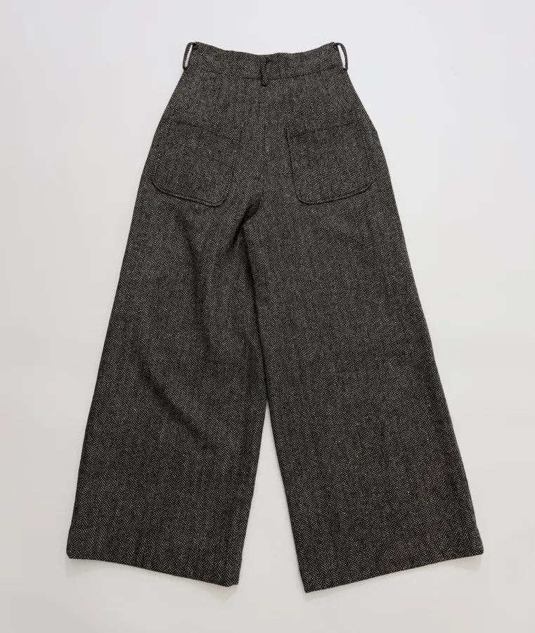 Grey Tweed High-Waist Wide-Leg Trousers in Gray, product view 12