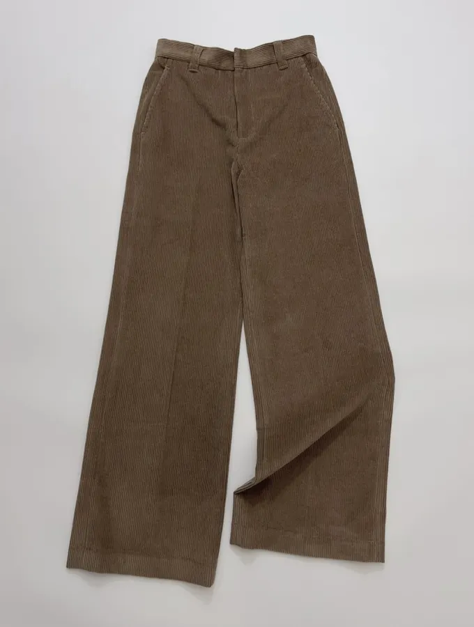 Taupe Corduroy High-Waist Straight-Leg Trousers in Taupe, product view