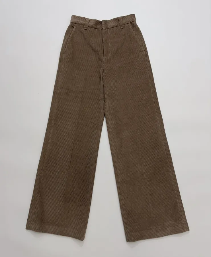 Taupe Corduroy High-Waist Straight-Leg Trousers in Taupe, product view 02