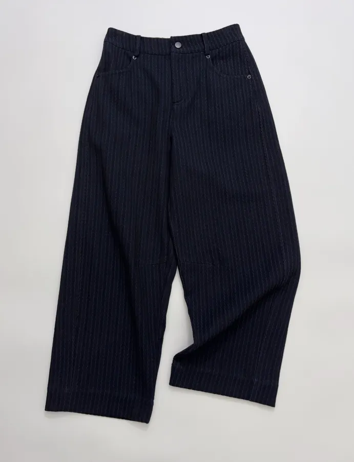 Navy Pinstripe High-Waist Straight-Leg Trousers in Navy, product view 02