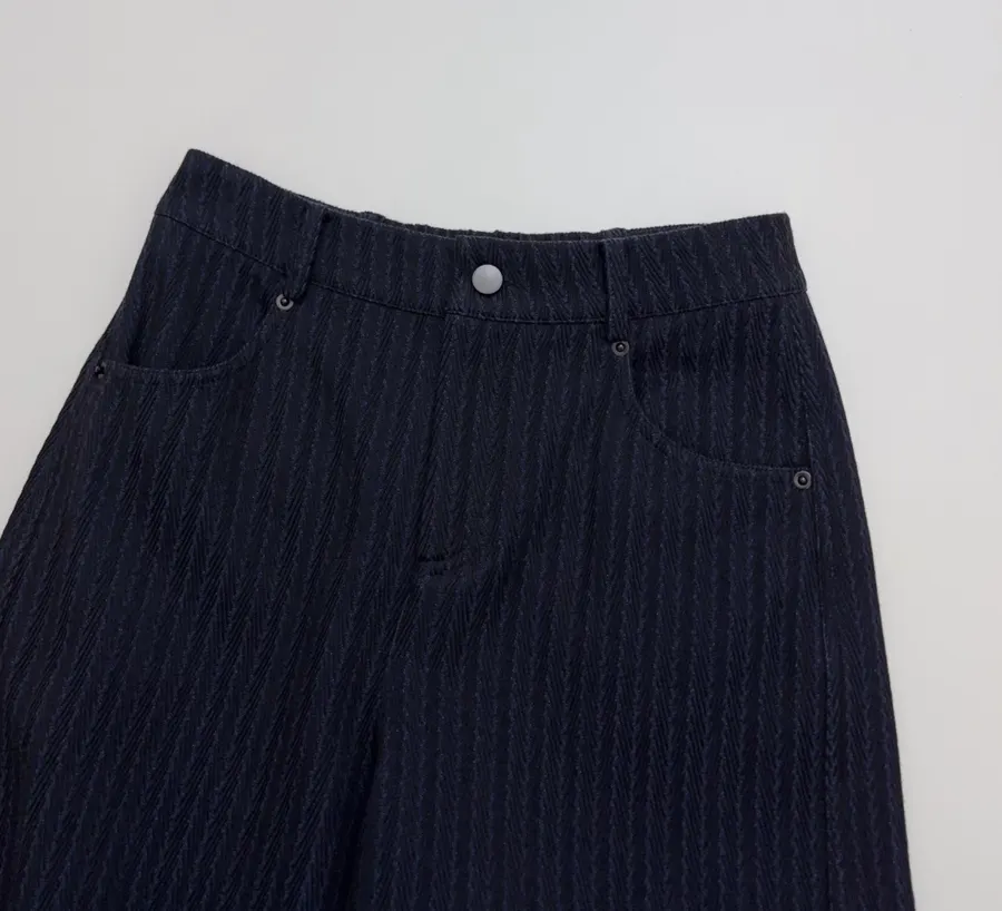 Navy Pinstripe High-Waist Straight-Leg Trousers in Navy, product view 03