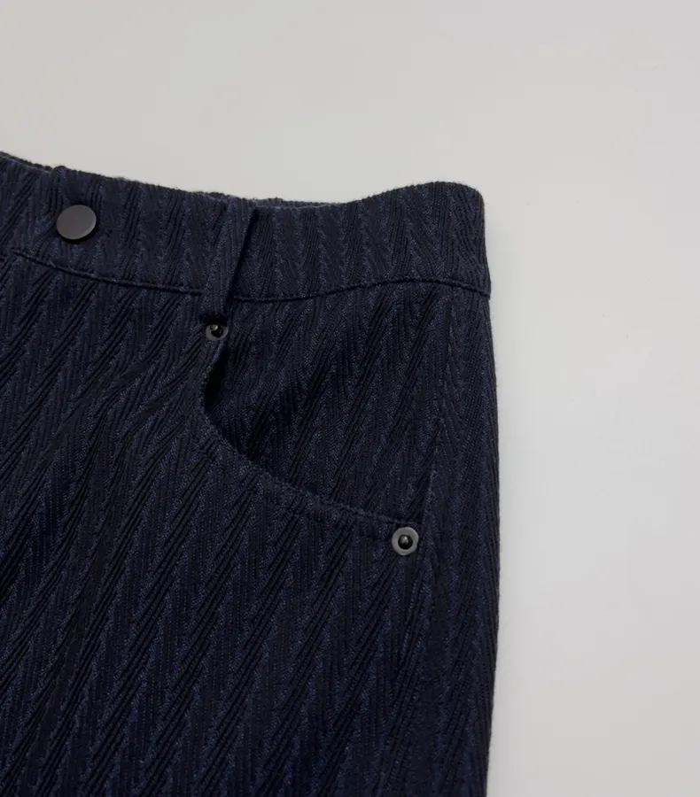 Navy Pinstripe High-Waist Straight-Leg Trousers in Navy, product view 04