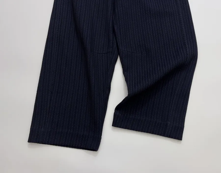 Navy Pinstripe High-Waist Straight-Leg Trousers in Navy, product view 08