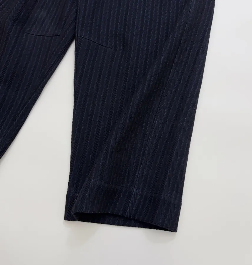 Navy Pinstripe High-Waist Straight-Leg Trousers in Navy, product view 09