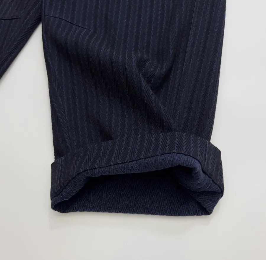 Navy Pinstripe High-Waist Straight-Leg Trousers in Navy, product view 10