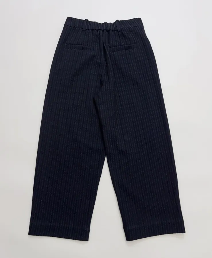 Navy Pinstripe High-Waist Straight-Leg Trousers in Navy, product view 13