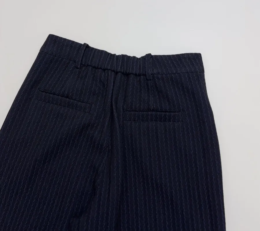 Navy Pinstripe High-Waist Straight-Leg Trousers in Navy, product view 14