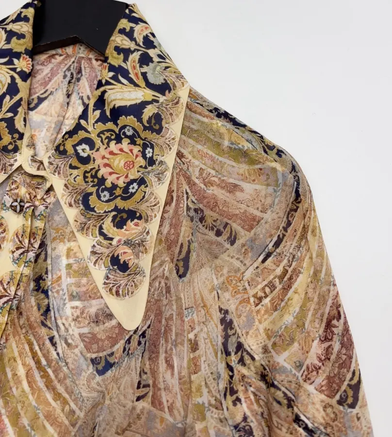 Cream Vintage Print Tie-Neck Maxi Dress in Apricot, product view 05