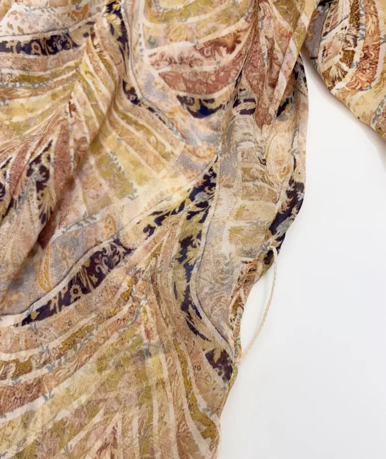 Cream Vintage Print Tie-Neck Maxi Dress in Apricot, product view 07