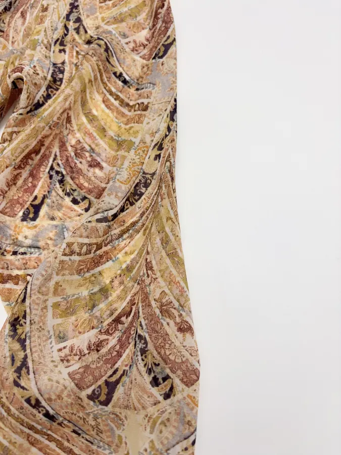 Cream Vintage Print Tie-Neck Maxi Dress in Apricot, product view 08