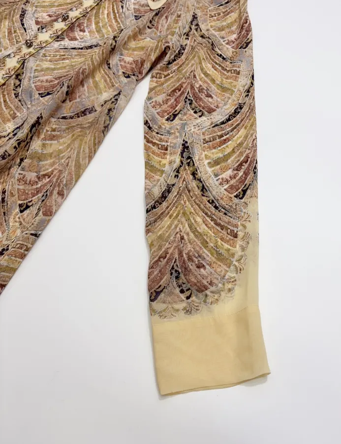 Cream Vintage Print Tie-Neck Maxi Dress in Apricot, product view 09