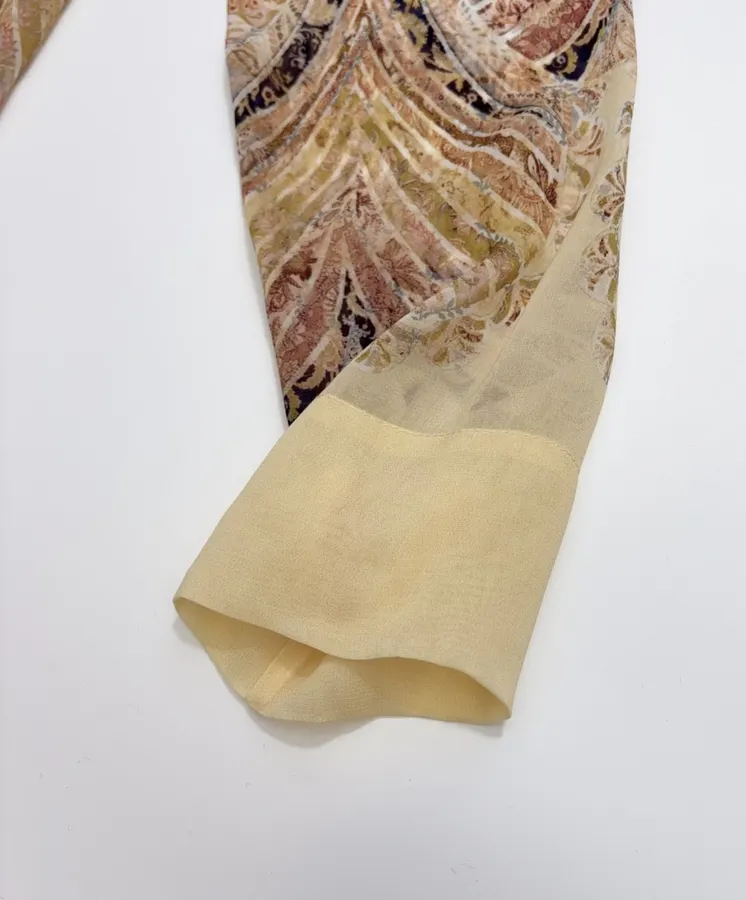 Cream Vintage Print Tie-Neck Maxi Dress in Apricot, product view 10