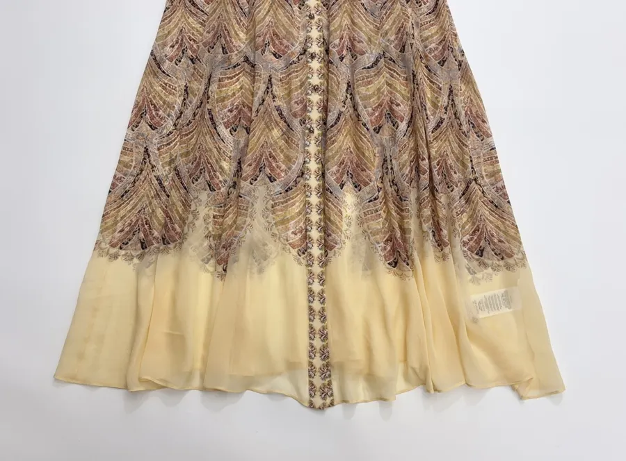 Cream Vintage Print Tie-Neck Maxi Dress in Apricot, product view 13
