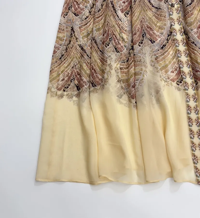 Cream Vintage Print Tie-Neck Maxi Dress in Apricot, product view 14