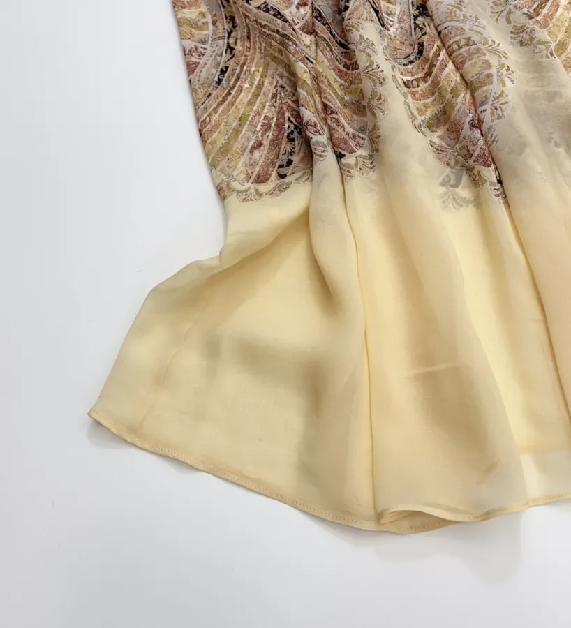 Cream Vintage Print Tie-Neck Maxi Dress in Apricot, product view 15