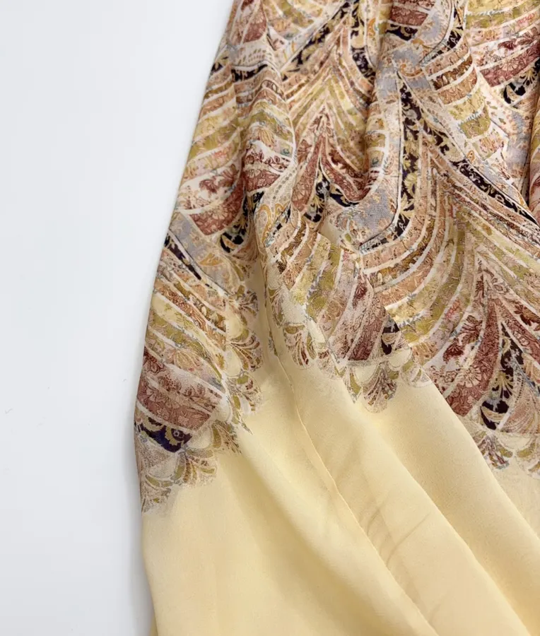 Cream Vintage Print Tie-Neck Maxi Dress in Apricot, product view 16