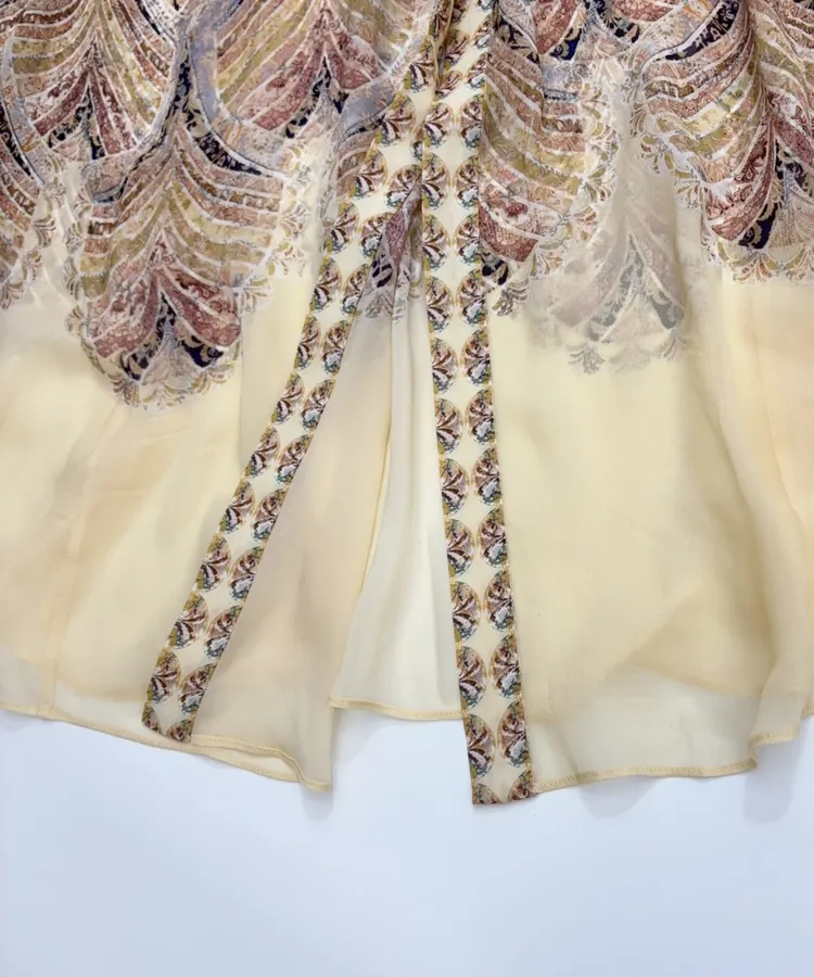 Cream Vintage Print Tie-Neck Maxi Dress in Apricot, product view 18