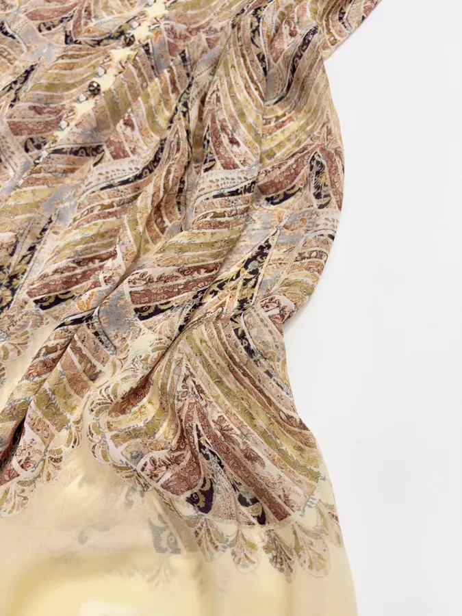 Cream Vintage Print Tie-Neck Maxi Dress in Apricot, product view 20