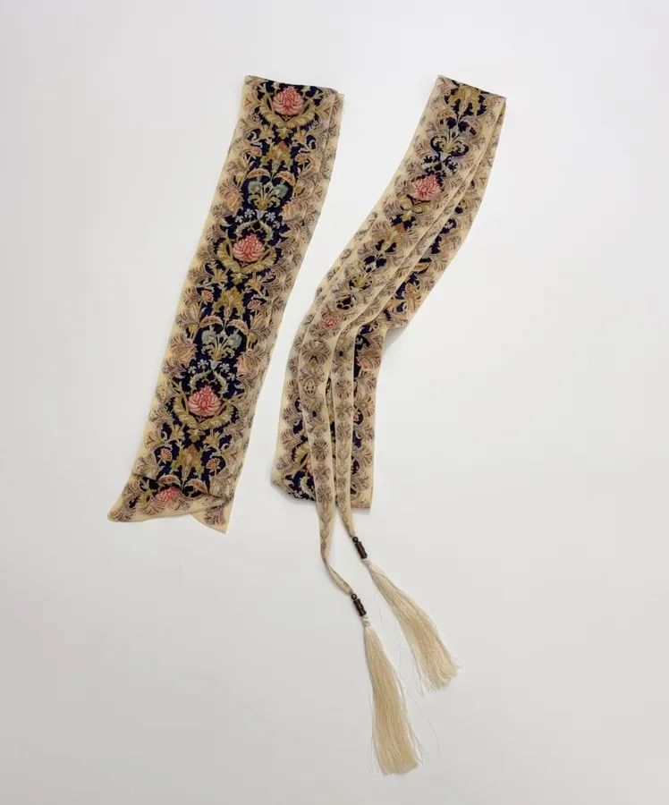 Cream Vintage Print Tie-Neck Maxi Dress in Apricot, product view 23