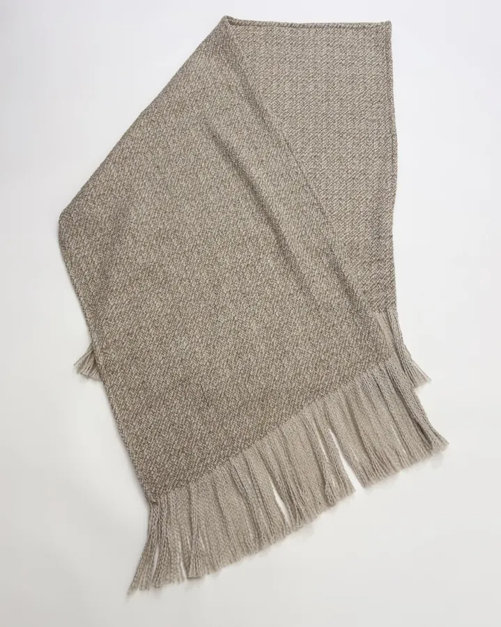 Retro Mixed-Color Yarn Tasseled Edge Thick and Soft Wool Scarf Shawl Coat in Taupe, product view 02