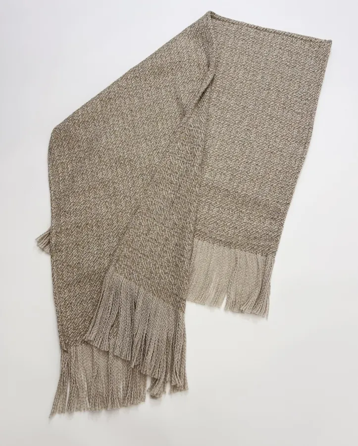 Retro Mixed-Color Yarn Tasseled Edge Thick and Soft Wool Scarf Shawl Coat in Taupe, product view 03