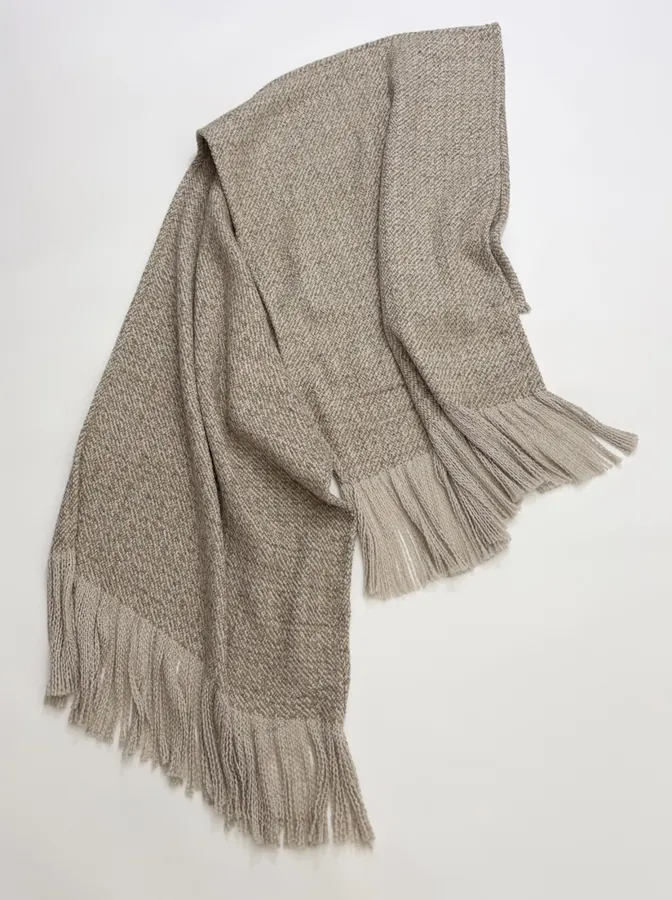 Retro Mixed-Color Yarn Tasseled Edge Thick and Soft Wool Scarf Shawl Coat in Taupe, product view 04